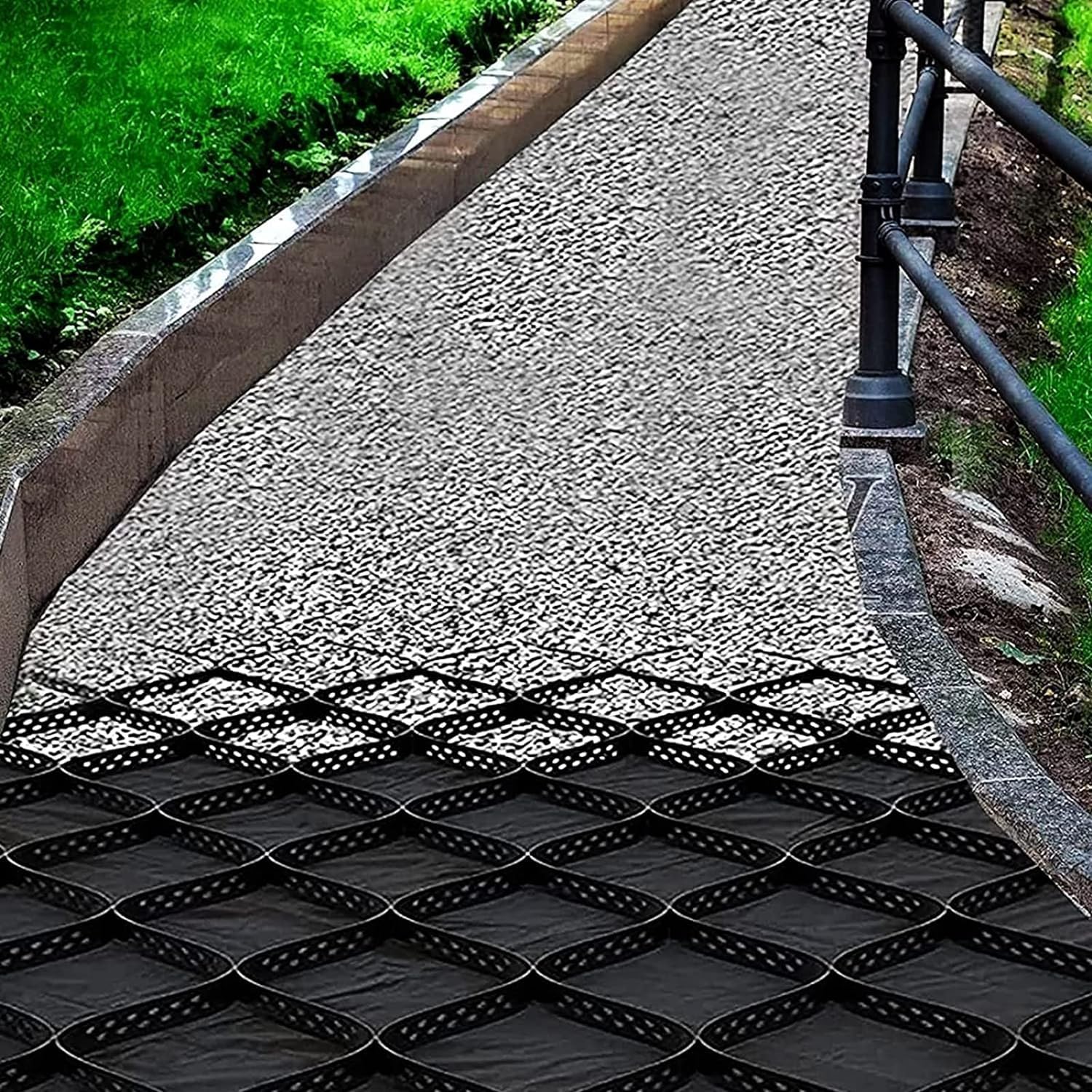 Grille de géocellules de trottoir avec stabilisateur de gravier noir