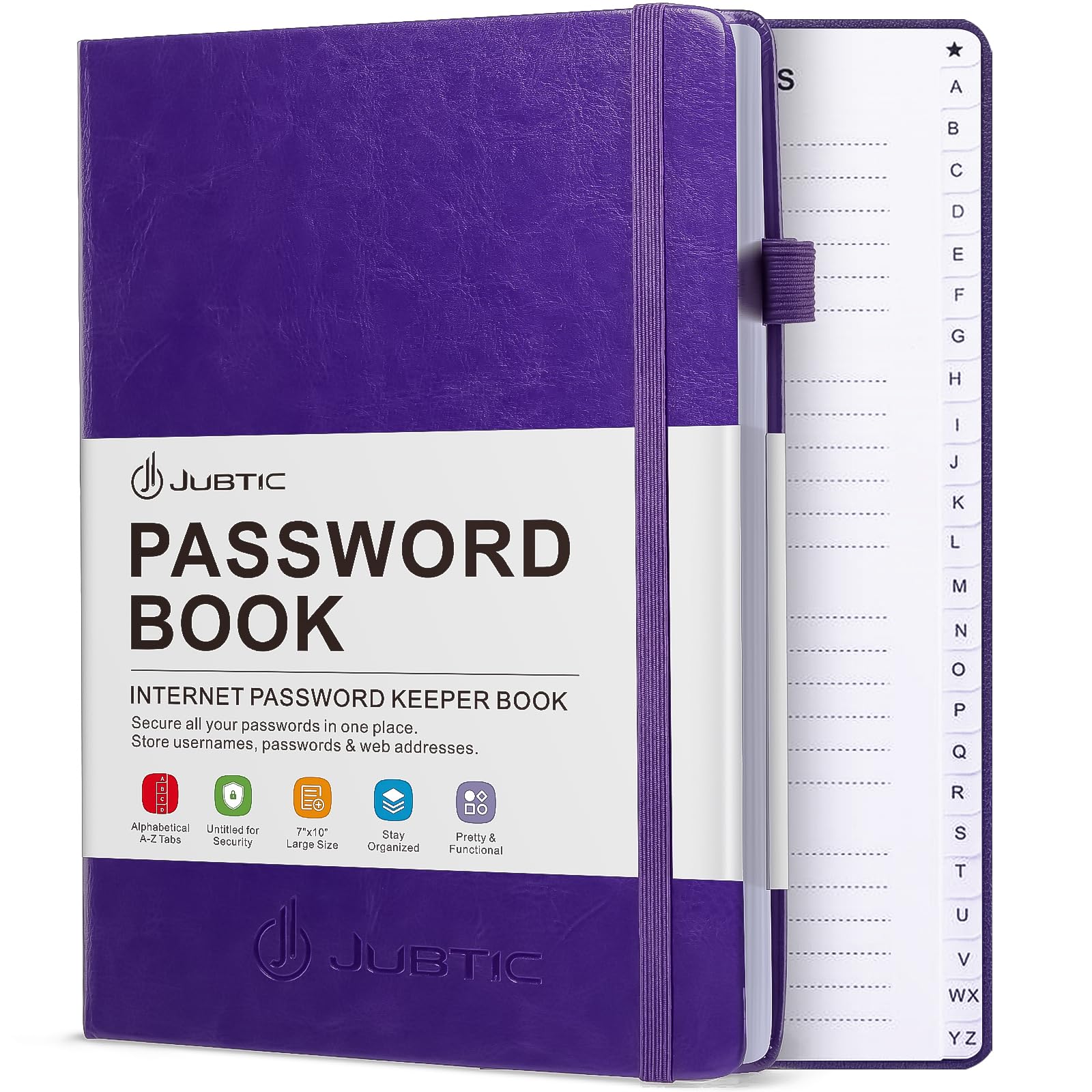 JUBTIC Password Book with Individual Alphabetical Tabs, 7"x10" Internet Password Keeper Book for Seniors, Password Notebook and Organizer/Notes