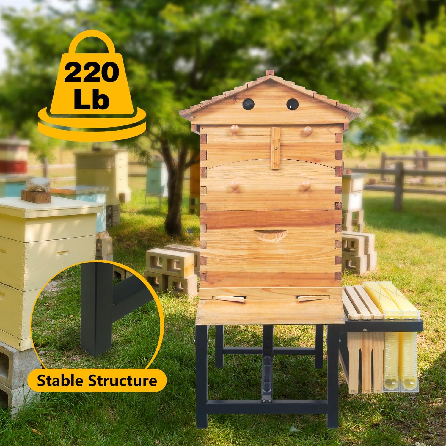 Adjustable Metal Hive Stand Black Metal Bee Hive Stand for 10 Frame Langstroth Hives Bee Keeper Hive Stand Load Capacity 100kg - Image 3