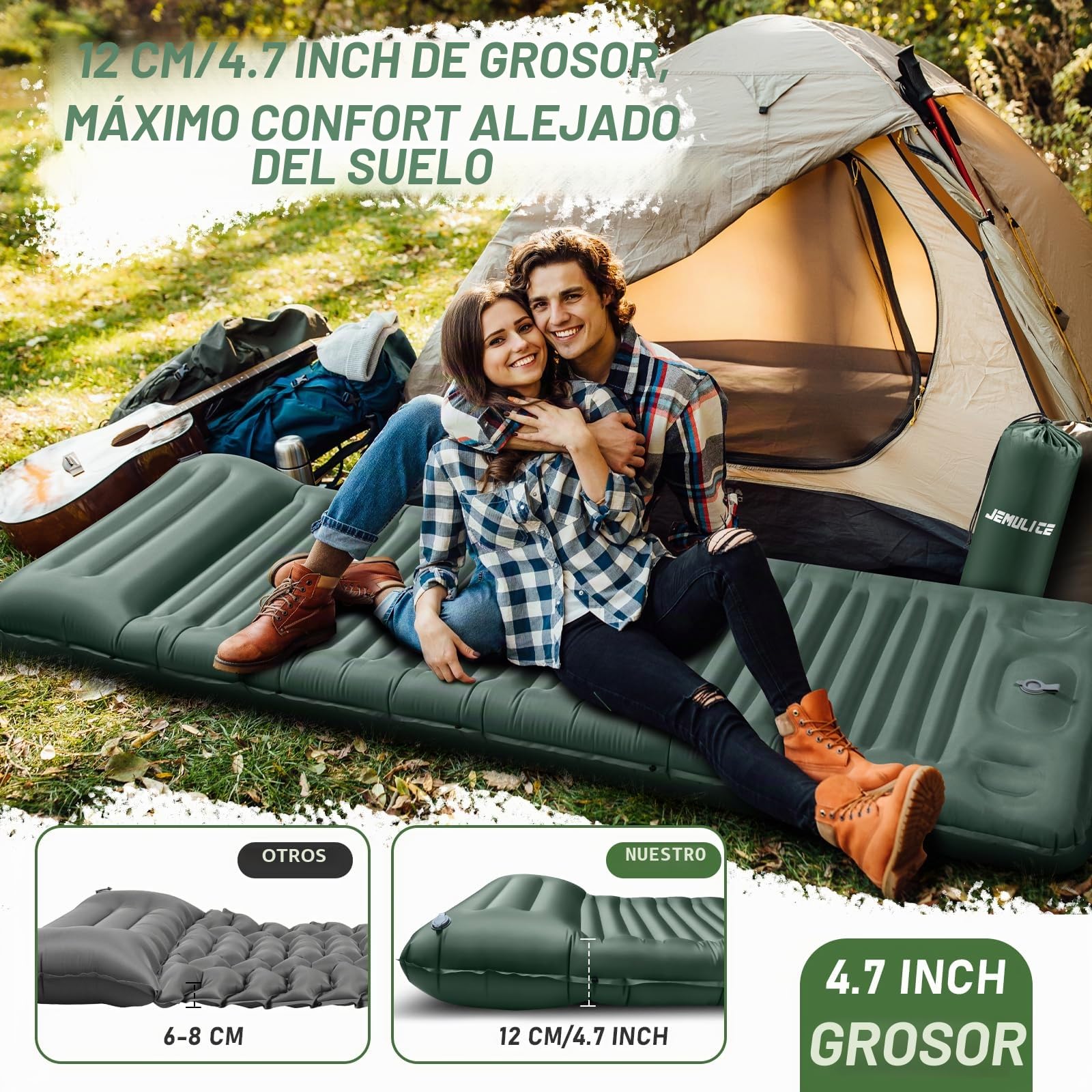 Esterilla Camping, Colchones Camping Autohinchable, Ultraligera, Colchón de Aire Hinchable para Camping, Portátil y Plegable, Almohadilla para Dormir de Acampada para Exteriores, Senderismo