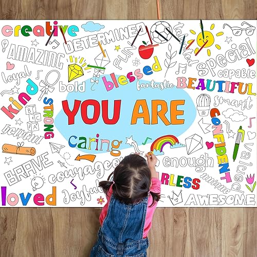 Póster para colorear positivo para niños, póster gigante con texto en inglés "You Are Coloring", gran afirmaciones positivas, mantel para colorear,