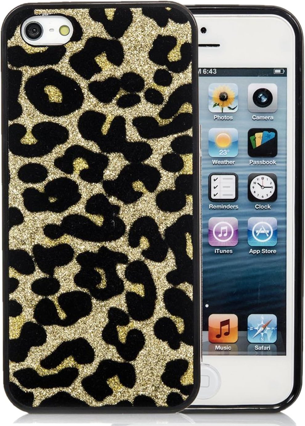 iSee Case iPhone 5S, iPhone 5, (TM) Leopard Bling Glitter Sparkle TPU Full Cover Protective Case for Apple iPhone 5 iPhone 5S (5S-Glimmer Leopard Gold)