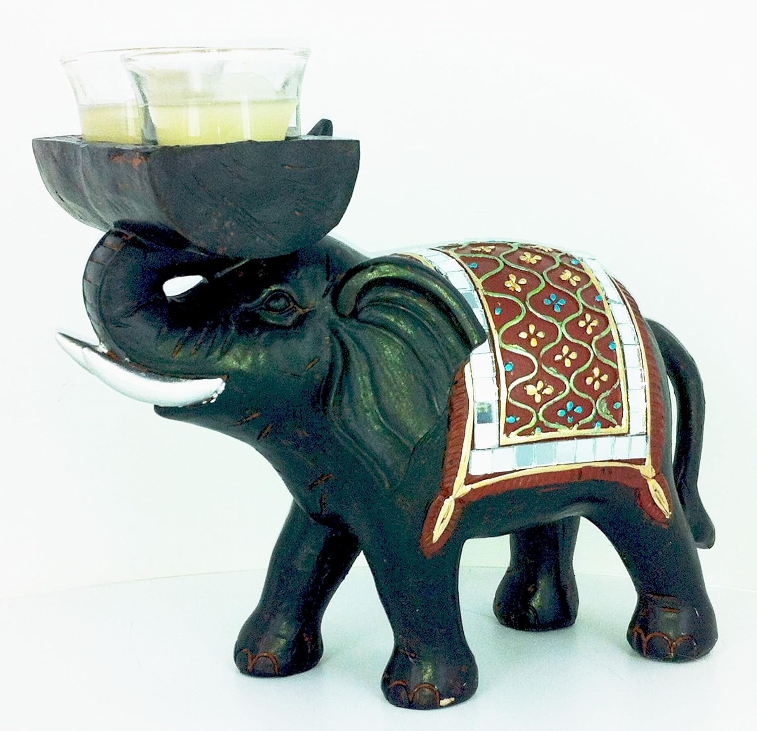 Elephant Tea Light Holder Set Statue Table Art Figurine