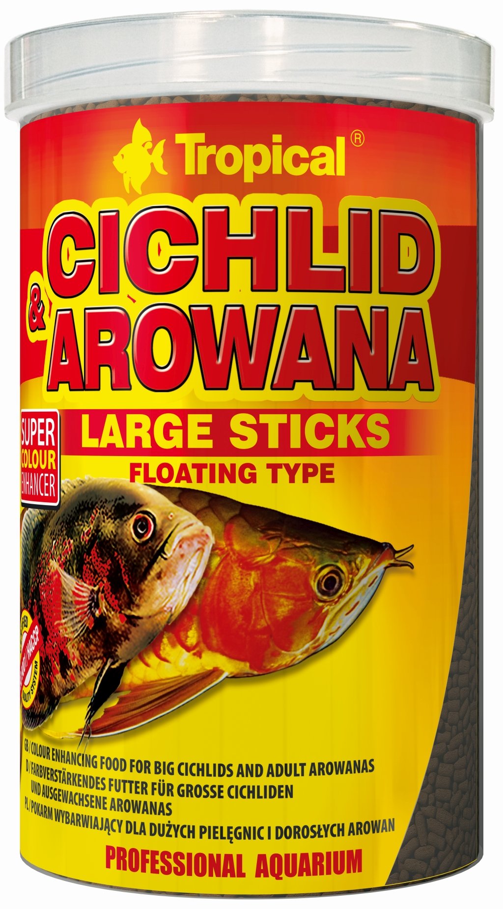 Cichlid&AROWANA Large Sticks 1000ml / 300g - Alimento Que Potencia el Color para cíclidos Grandes y arawanas Adultas
