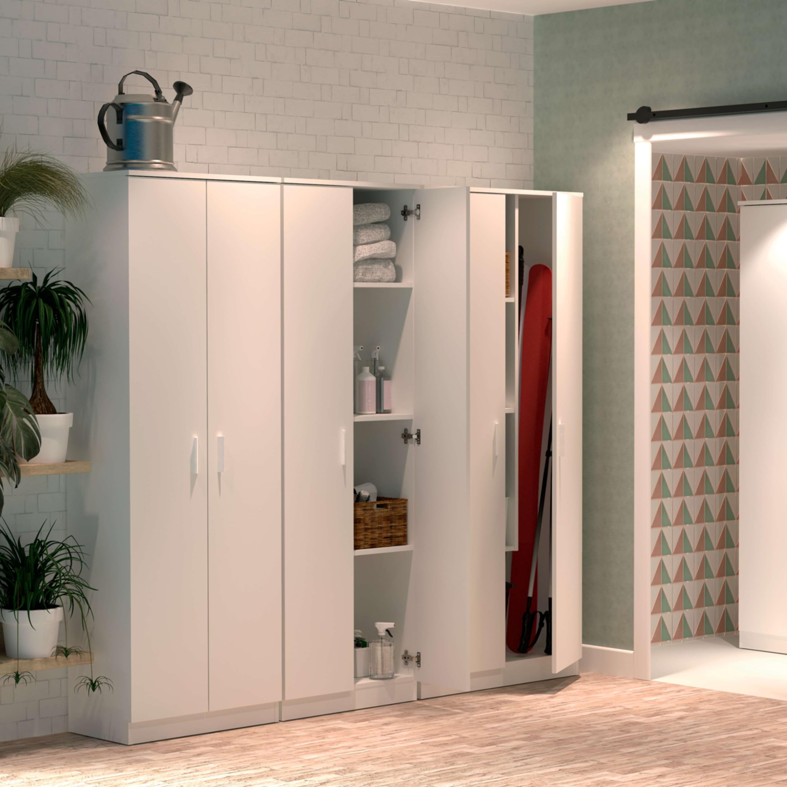 Miroytengo Armario Multiusos Escobero 1 Estante Superior Regulable en Altura Blanco Melamina 180x80x35 cm