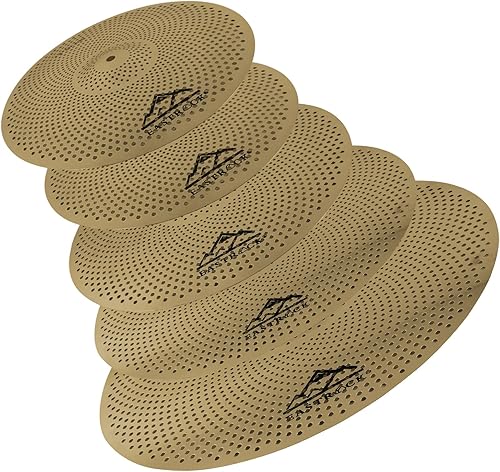 Miniatura 4 de EASTROCK Paquete de platillos dorados de bajo volumen, 5 piezas (14 "Hi-hat+16" Crash+18" Crash+20"Ride) con bolsa de platillos y fieltros