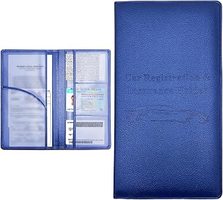 Augeny Car Registration and Insurance Holder, Premium Leather Vehicle Glove Box Compartment Organizer with Magnetic Closure, Card Document Driver License Holder(Blue)