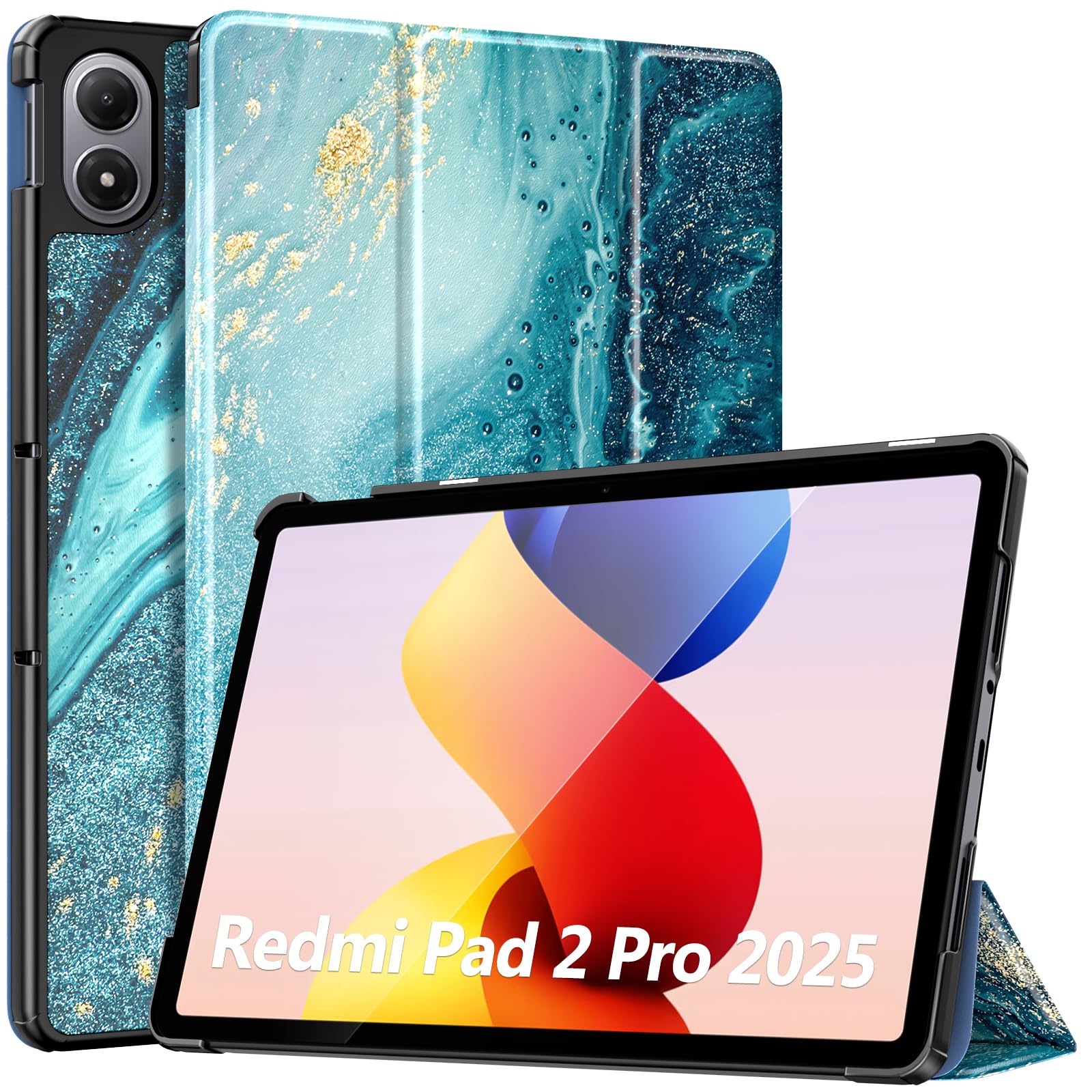 TiMOVO Hülle für Xiaomi Redmi Pad 2 Pro 12,1 Zoll 2025, Schlank Leicht Schutzhülle mit Ständer & Harter Rückseite, Auto Schlaf/Aufwach, Vergoldend