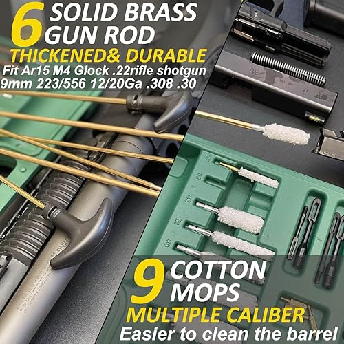 Miniatura 3 de iunio Kit de limpieza de armas, Kit de limpieza universal para todas las calibres de pistola, escopeta y rifle con alfombrilla y estuche portátil