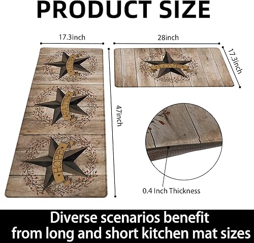 Miniatura 2 de Juego de 2 alfombras de cocina rústicas occidentales, acolchadas, antifatiga, para suelo, granja, campo, cocina, suelo de Texas Star,
