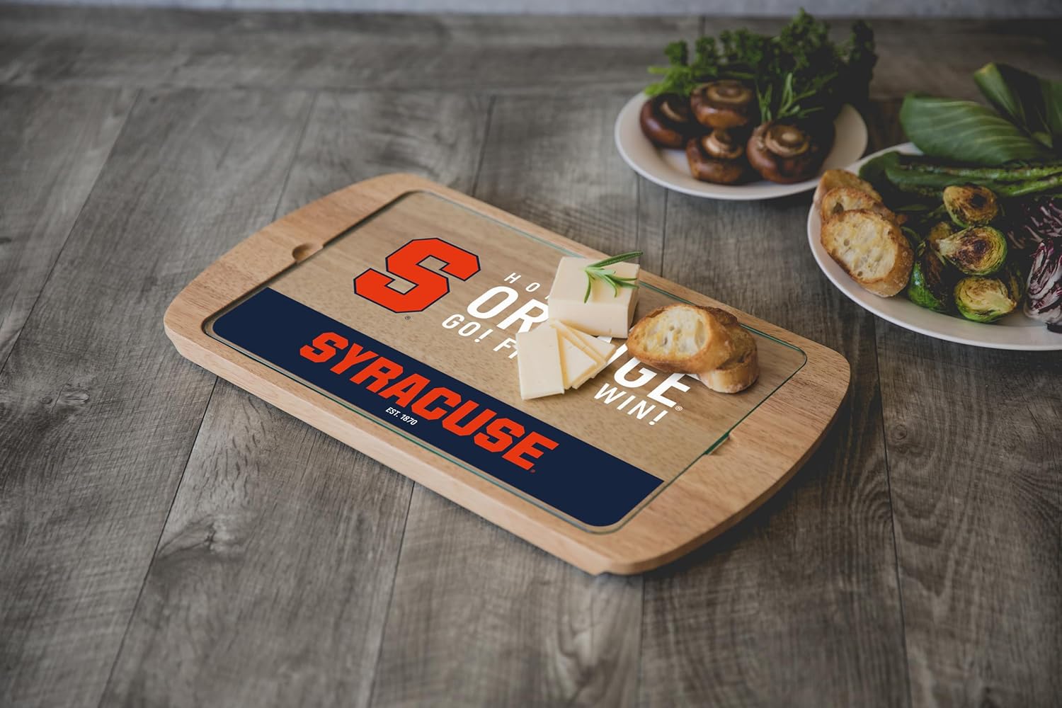 PICNIC TIME NCAA Billboard Glass Top Cheese Board, Serving Platter, Cheese Boards Charcuterie Boards, (Parawood)