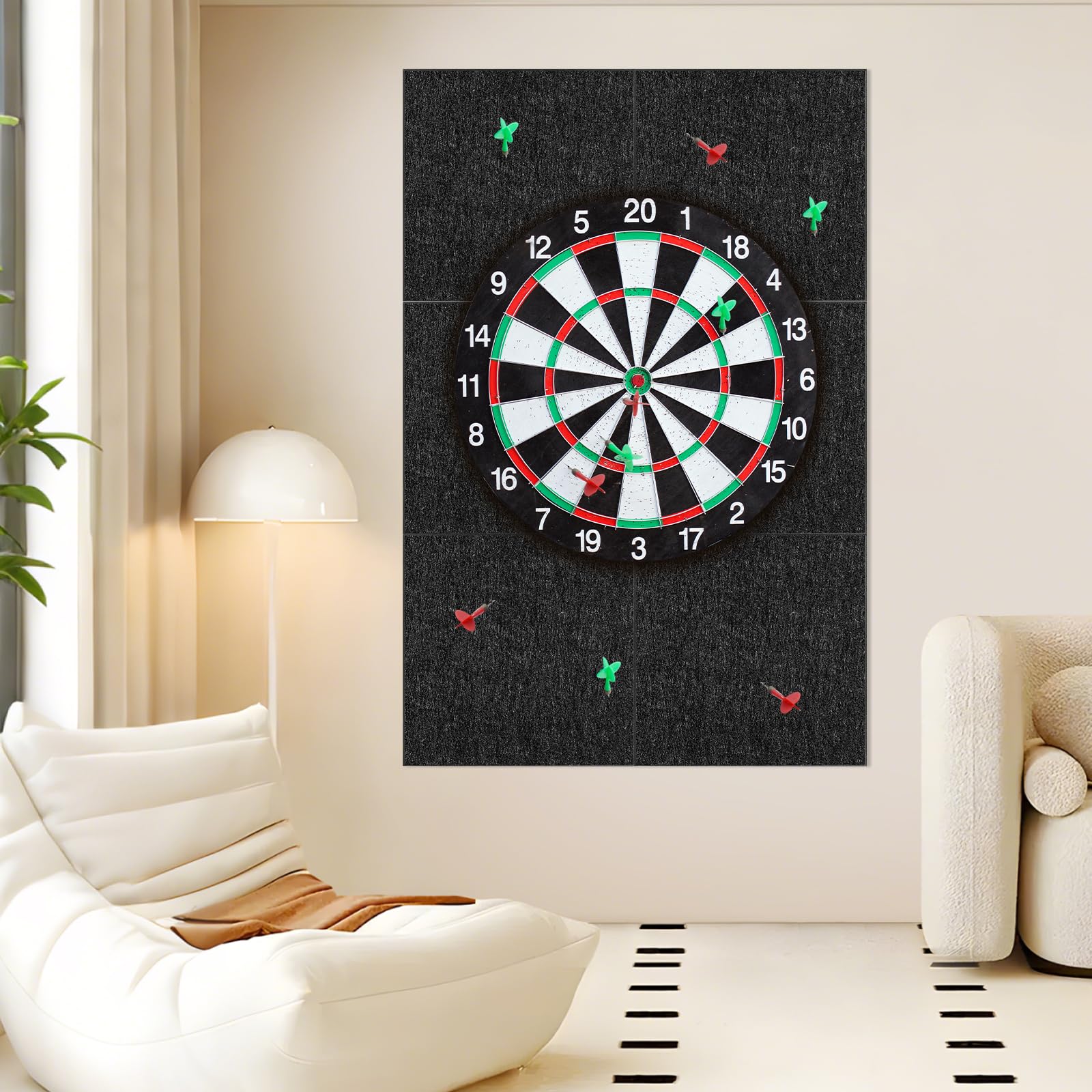 6 PCS Dart Board Wall Protector Felt Dartboard Wall Protection Self-Adhesive Spliced DartBoard Surround Wall Protectors Easy to Assemble Felt Darts Backboard Wall Tiles, Blcak, 12"x12"x0.5"