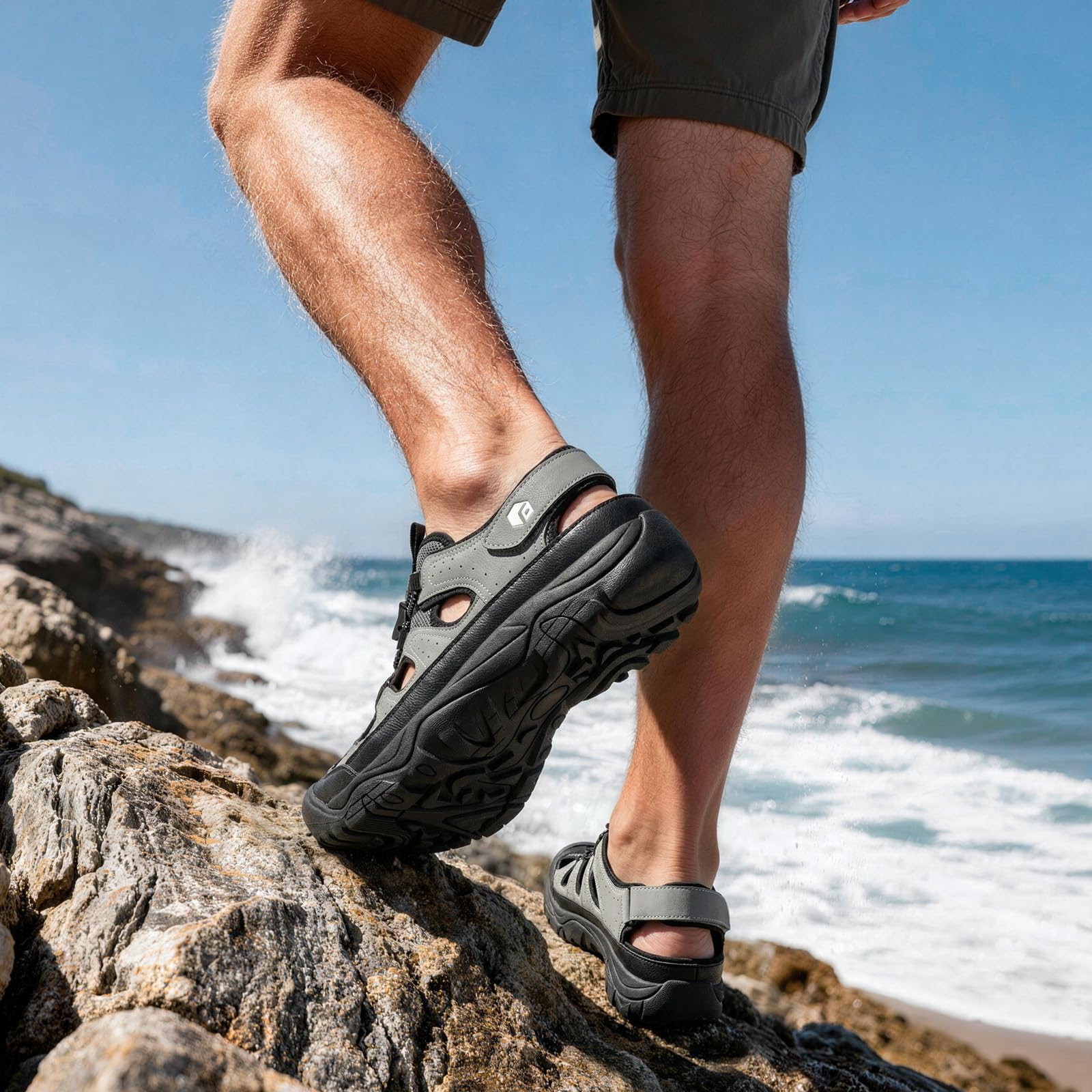 FitVille Weite Sandalen Herren Sommerschuhe Outdoor Sandals Rutschfeste Sportsandalen mit Klettverschluss Geschlossen Slipper Dämpfende Sandaletten Walking Wander Trekking für Breite Füße