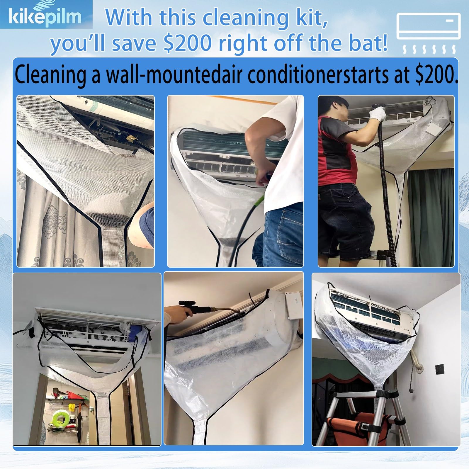 kit pulizia climatizzatore split, kit per pulizia condizionatori, kitpulizia condizionatore, telo pulizia condizionatore, puliziacondizionatore casa,Bianco, Grande