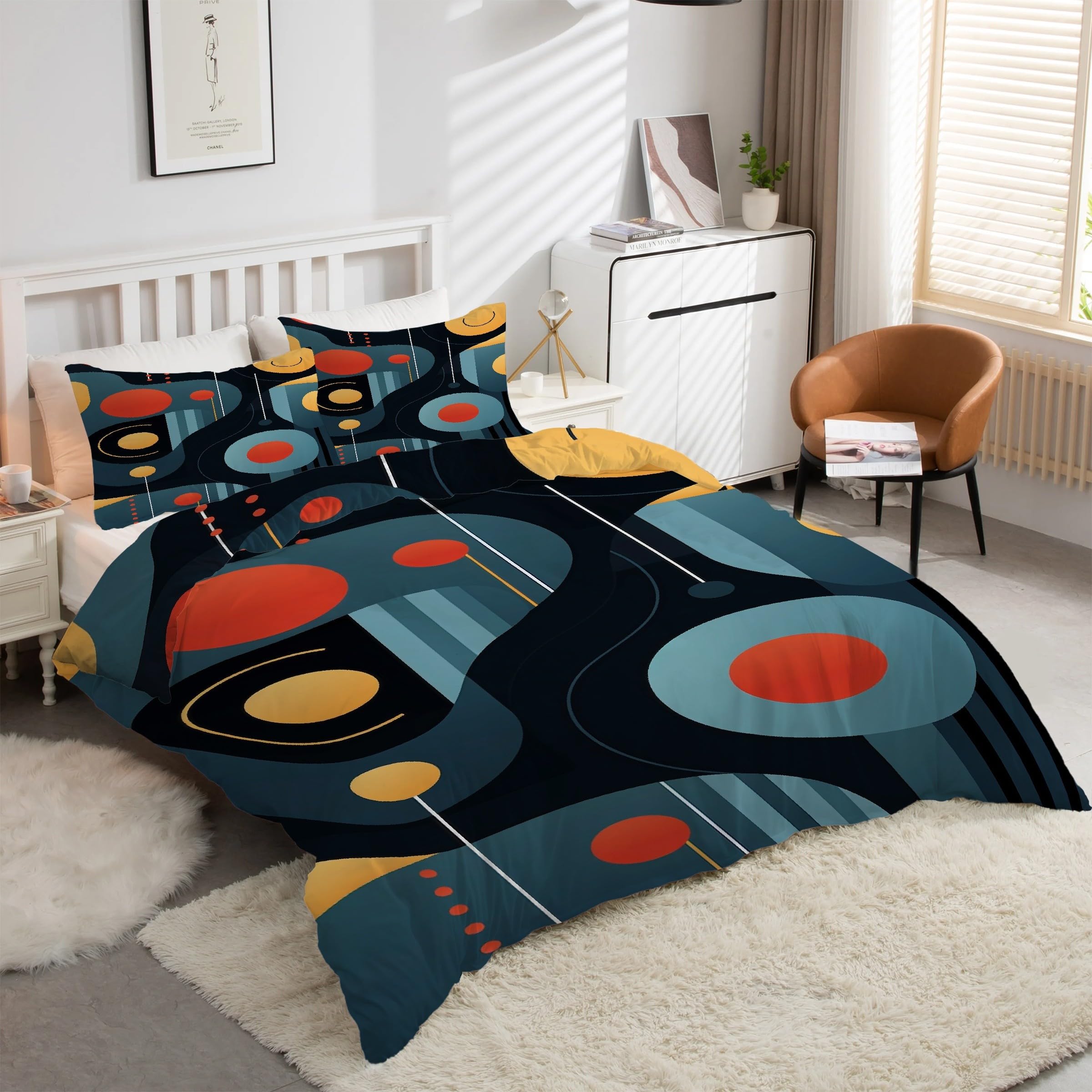 Housse de couette 200x200 géométrique avec 2 taies d'oreiller en microfibres douces kK274