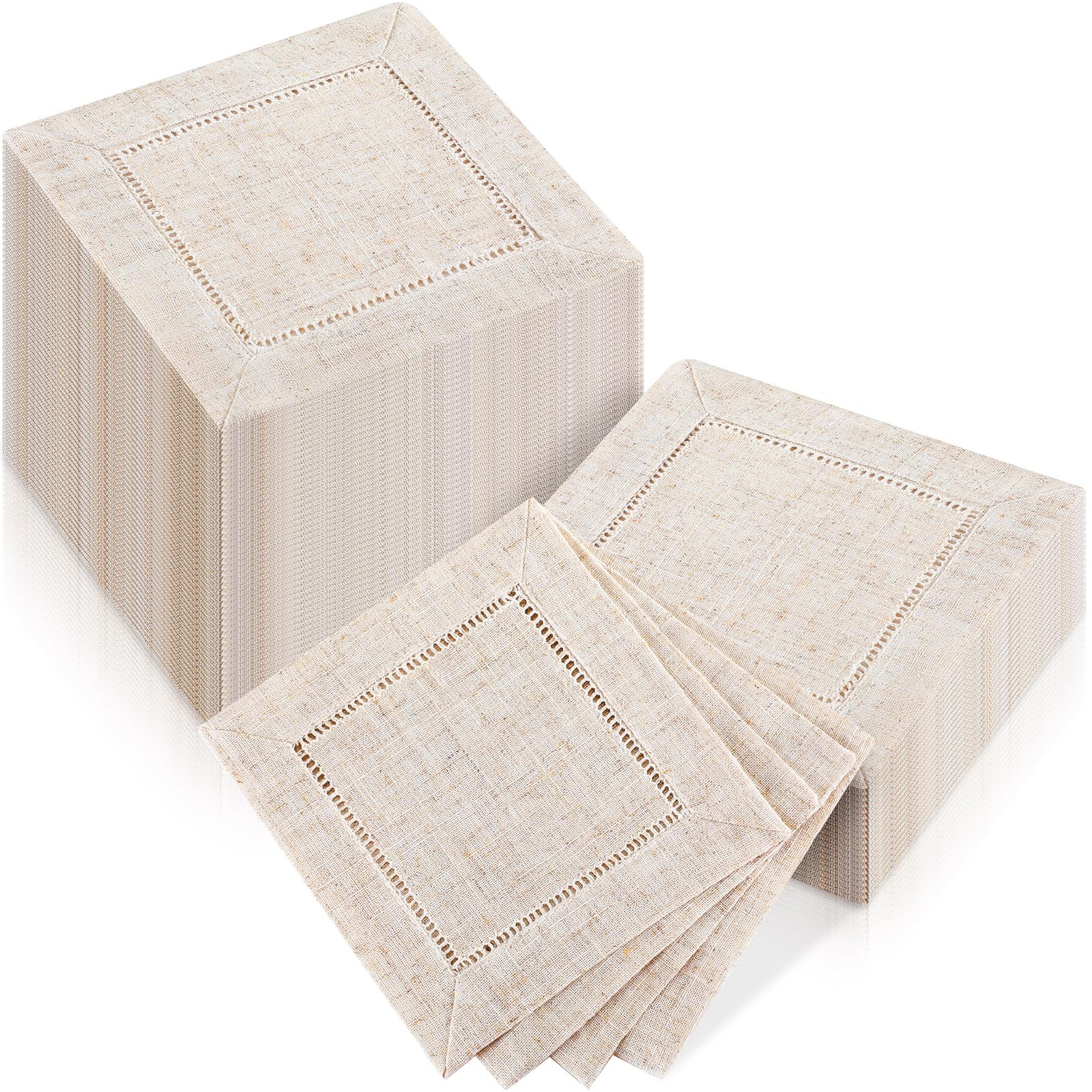 Photo 1 of Jerify 160 Pcs Linen Cocktail Napkins Bulk 6 x 6 Inch White Cloth Hemstitch Fabric Napkins for Party Wedding Bar Beverage Coffee Dessert (Linen)