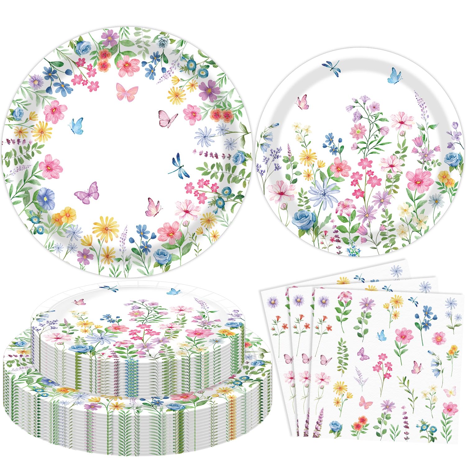 120 Packs Spring Wildflower Party Decorations Blooming Flower Birthday Supplies Garden Party Supplies Floral Baby Shower Birthday Decor Include Wildflower Paper Plates and Floral Napkins Serves 20
