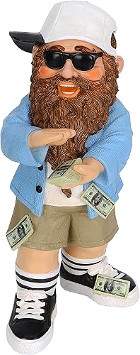 Mood Lab Gnomo de jardín - Estatua de gnomo rico de la suerte - Figura de gnomo de césped de 9.25 pulgadas de alto - para decoración al aire libre o