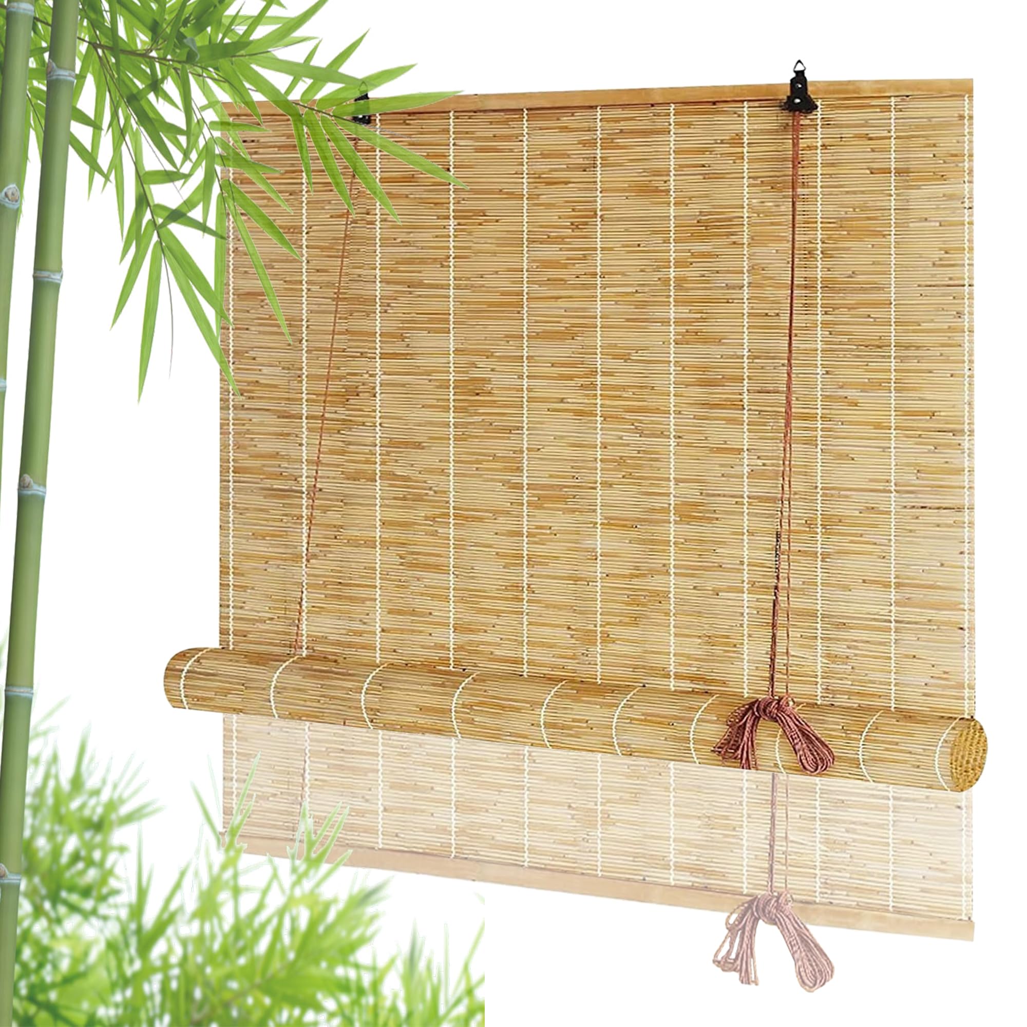 Outdoor Roller Reed Blinds Porch Bamboo Shades Carbonization Bamboo Roller Blinds 40 60 70 90 100 125 140 150 160cm Roman Roller Shades Light Filtering Breathable Partition for Pergola Garden Indoor