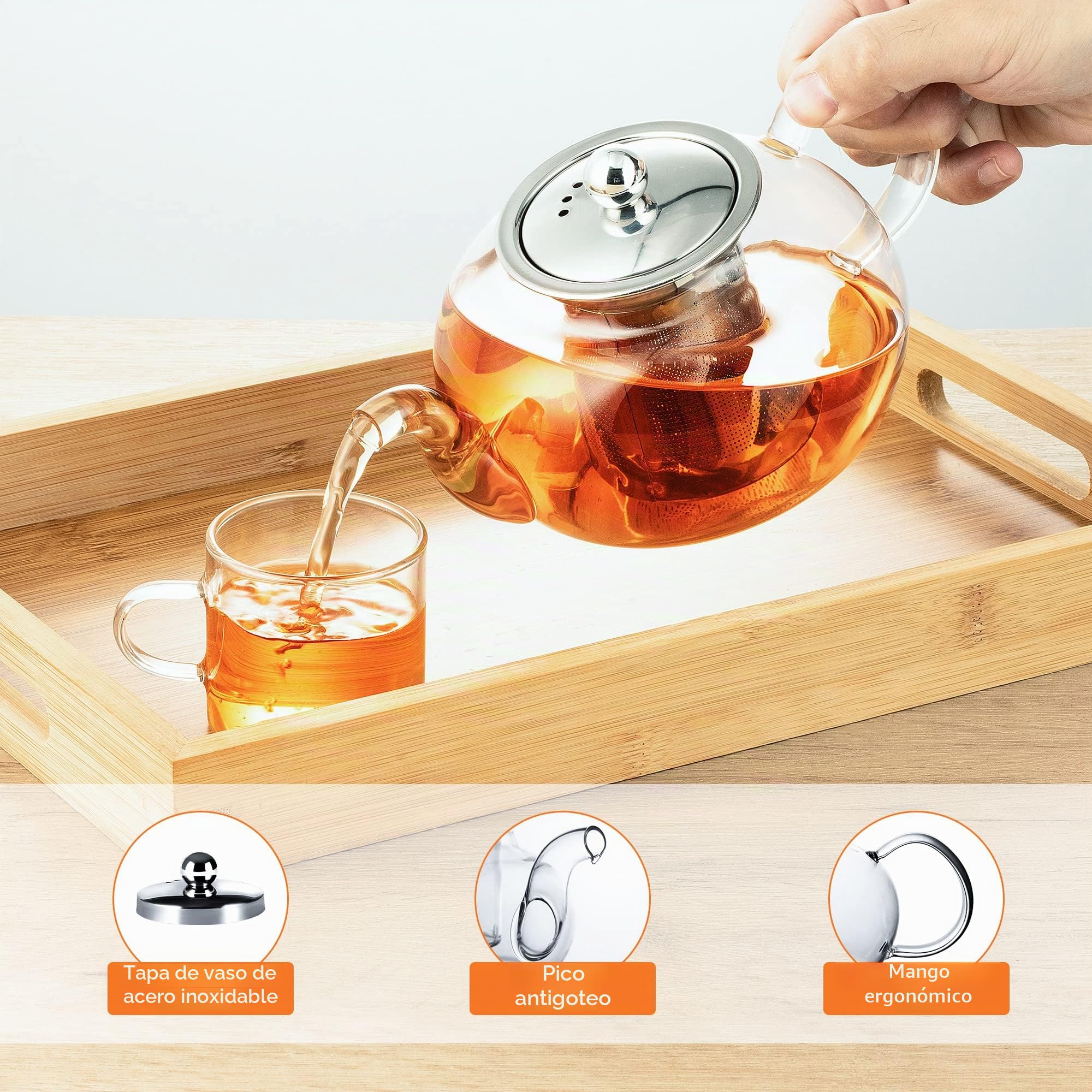 AdelDream Tetera de cristal con infusor (1200 ml+calentador de té)