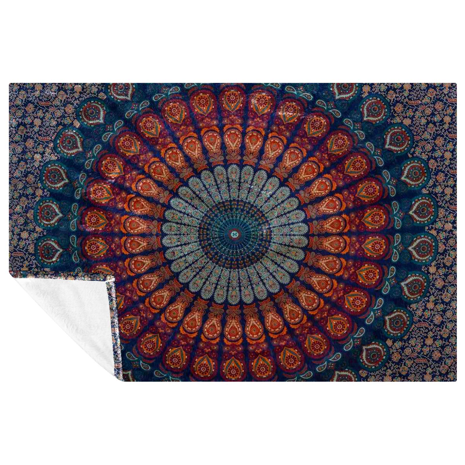 Couverture douce mandala imprimé bohème et chaud de dimension 150x100 cm