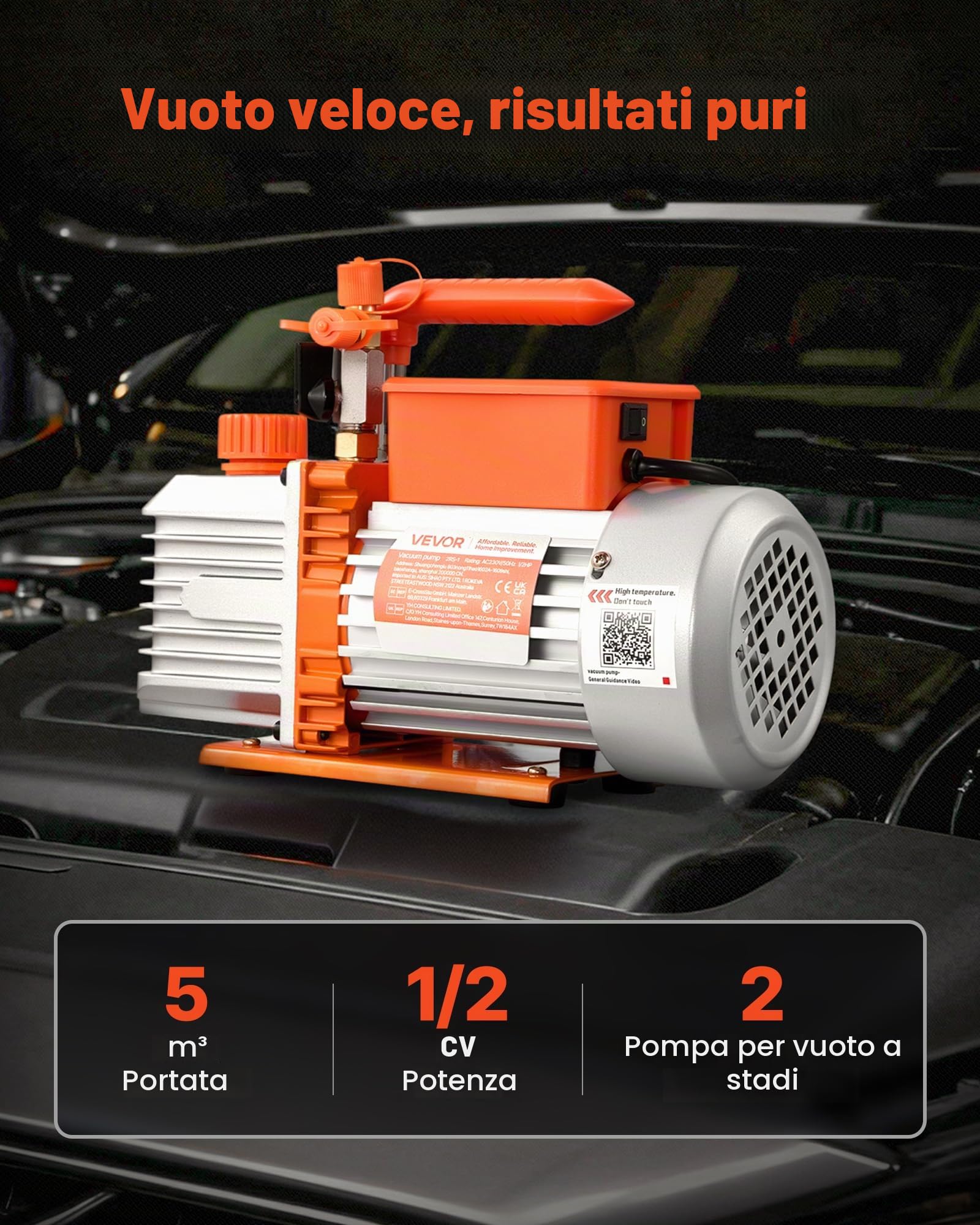 VEVOR Pompa per Vuoto Monostadio 5 CFM 142 L/min, Pompa per Vuoto a Palette Rotanti Due Stadi HVAC per Sistema R134a R22 R410a, Motore a 4 Poli, Manutenzione per Aria Condizionata di Veicoli