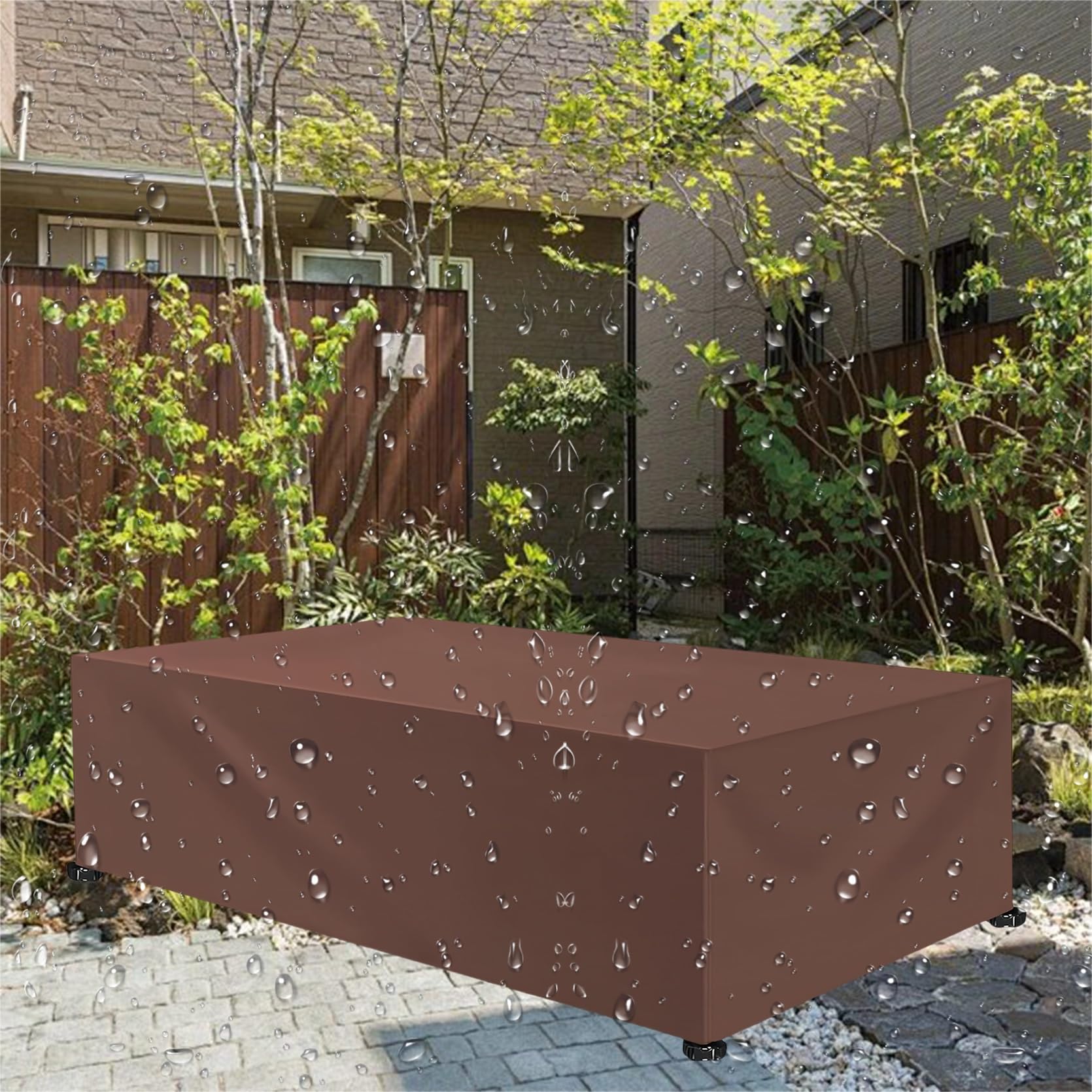 XUEQXUE Garden Table Cover Furniture Covers 70 x 110 x 70 cm(L x W x H) Waterproof, Windproof, Anti-Uv, Duty Rip Proof, Garden Furniture Set Cover Waterproof, for Garden Table Chair Sofa, Brown