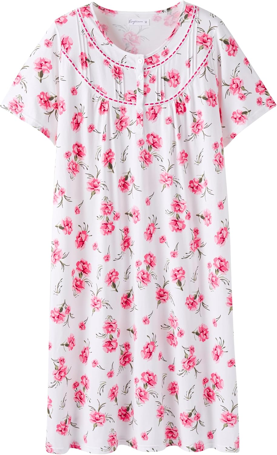 Keyocean Women Nightgowns, Soft Comfy Lightweight 100% Cotton Short Sleeves Comfy Ladies Nightdress