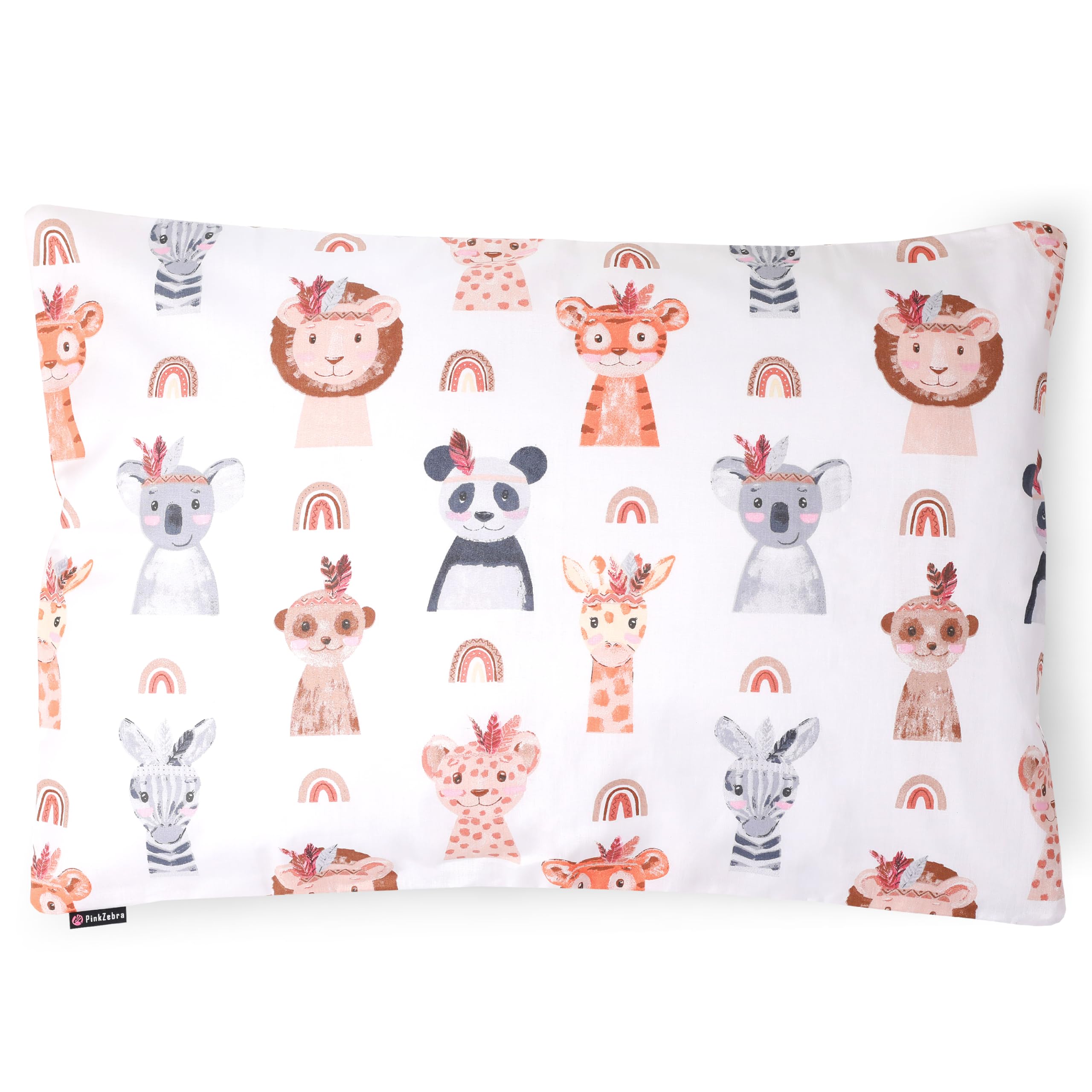 PinkZebra Funda de almohada 20 x 30 cm de 100% algodón, funda para cojín, certificado Öko-tex Standard 100, funda de almohada para niños, fundas infantiles con cremallera, animales simpáticos
