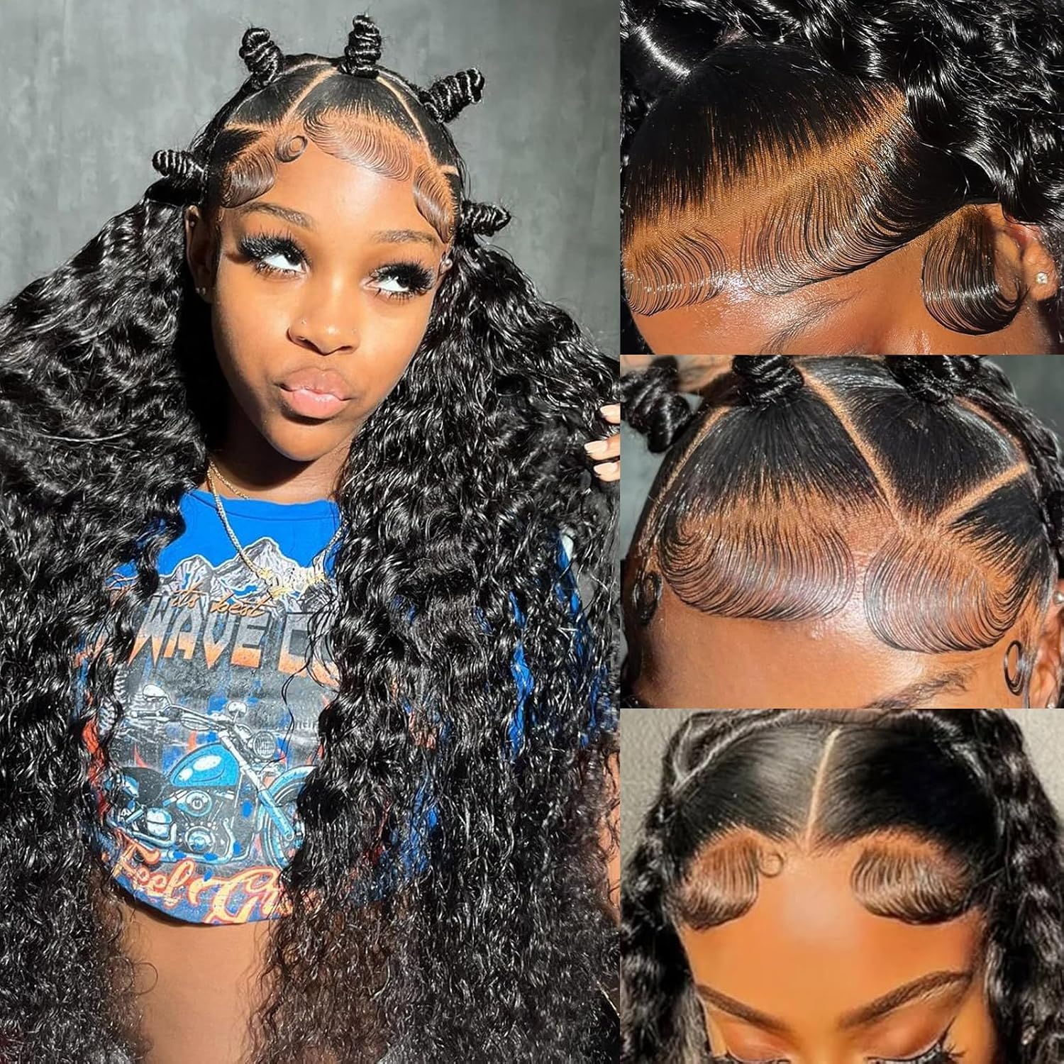 Deep Wave Lace Front Wigs Human Hair 13x6 HD Pre Plucked curly wig 200 Density Deep Wave Curly Glueless Frontal Wigs for woman Human Hair （22 inch ， Natural Black）