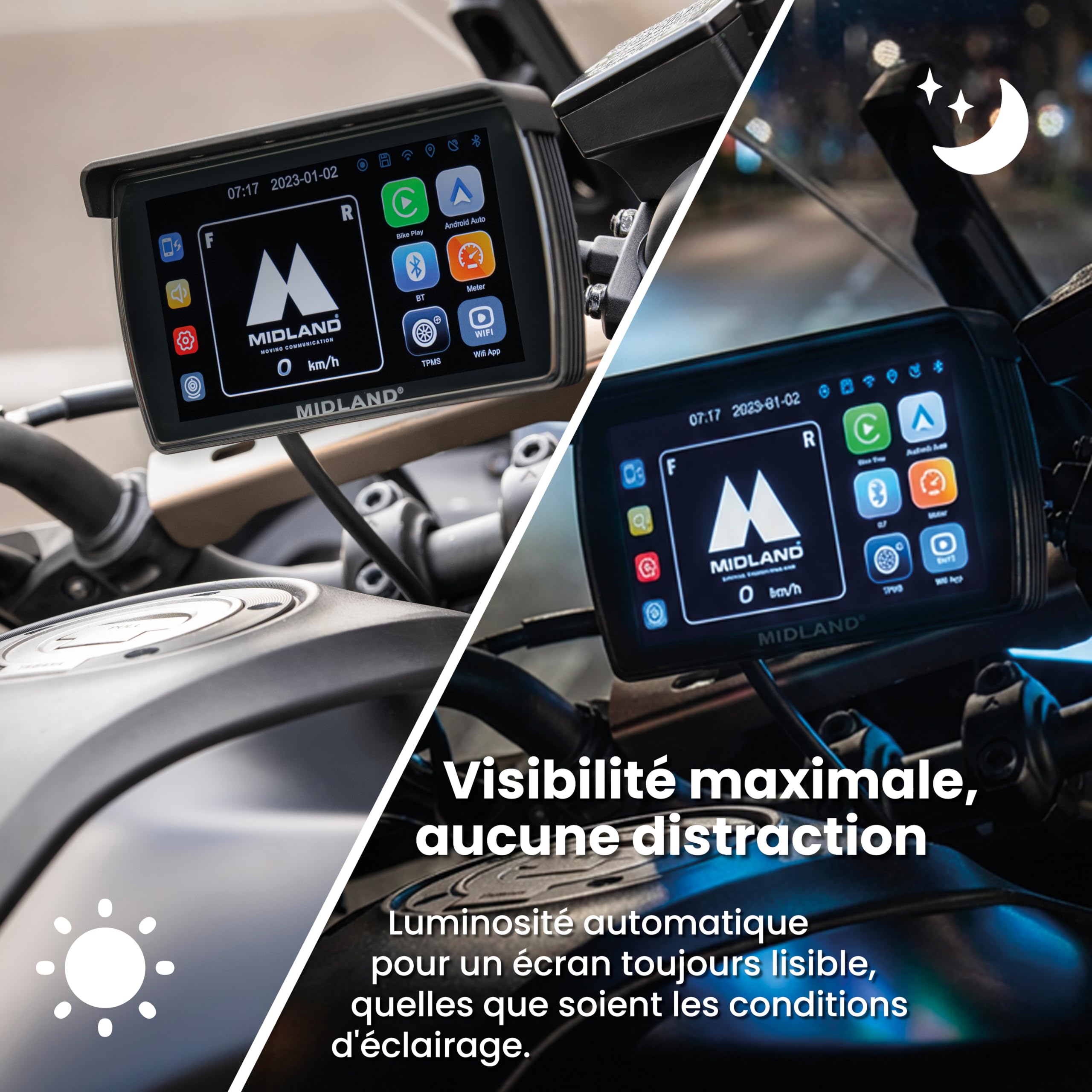 Midland - BikePlay Pro, Accessoires Moto Bluetooth - Navigateur Moto Écran Miroring Tactile 5,5" Compatible avec Android Auto et Carplay, Résistant IP67, Résolution Full HD, Accessoire Rétroéclairé