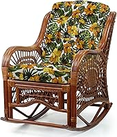 Wickerix Malibu Handmade Rocking Lounge Chair - Natural ECO Wicker Rattan Colonial with Floral Cushion