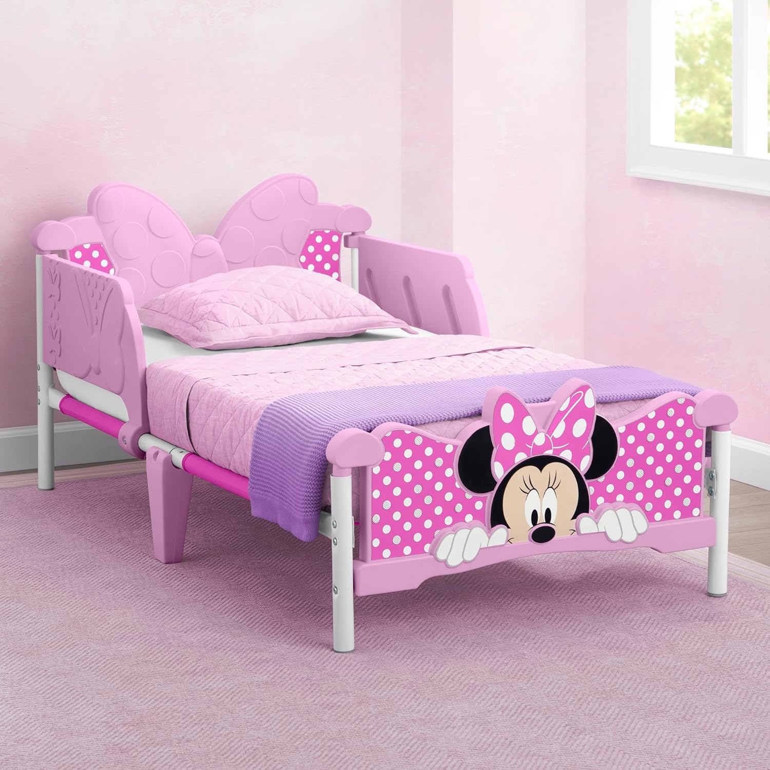 Delta Children - Disney Minnie Mouse 3-Piece Toddler Playroom Set– Includes Table, Chair and Toy Box, Pink & Minnie Mouse 3D Toddler Bed, Pink