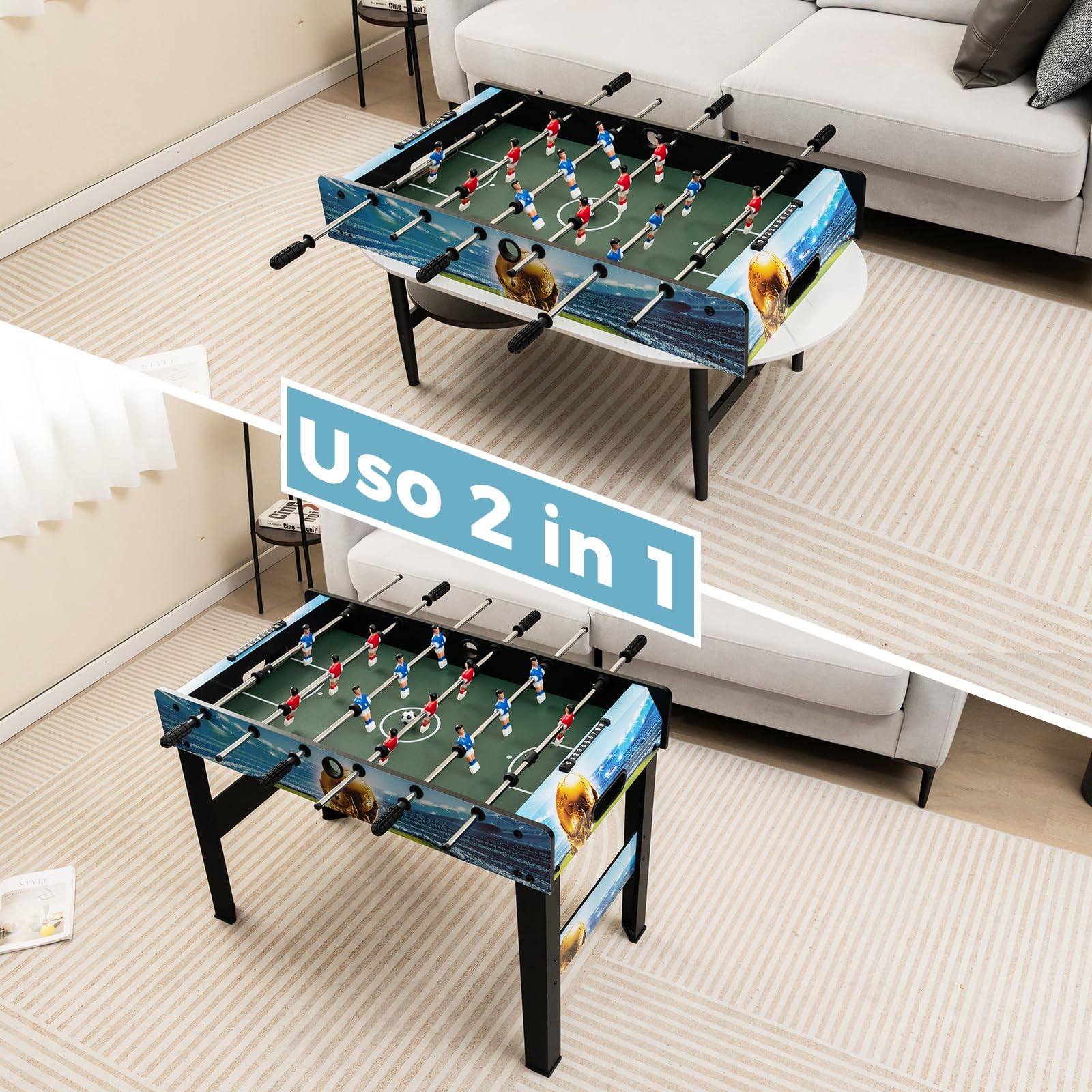 COSTWAY Mini Calcio Balilla, Calcetto con Segnapunti e Gambe Rimovibili, Gioco da Sala Giochi Salvaspazio per Sala Giochi Feste, 94x51x68,5 cm