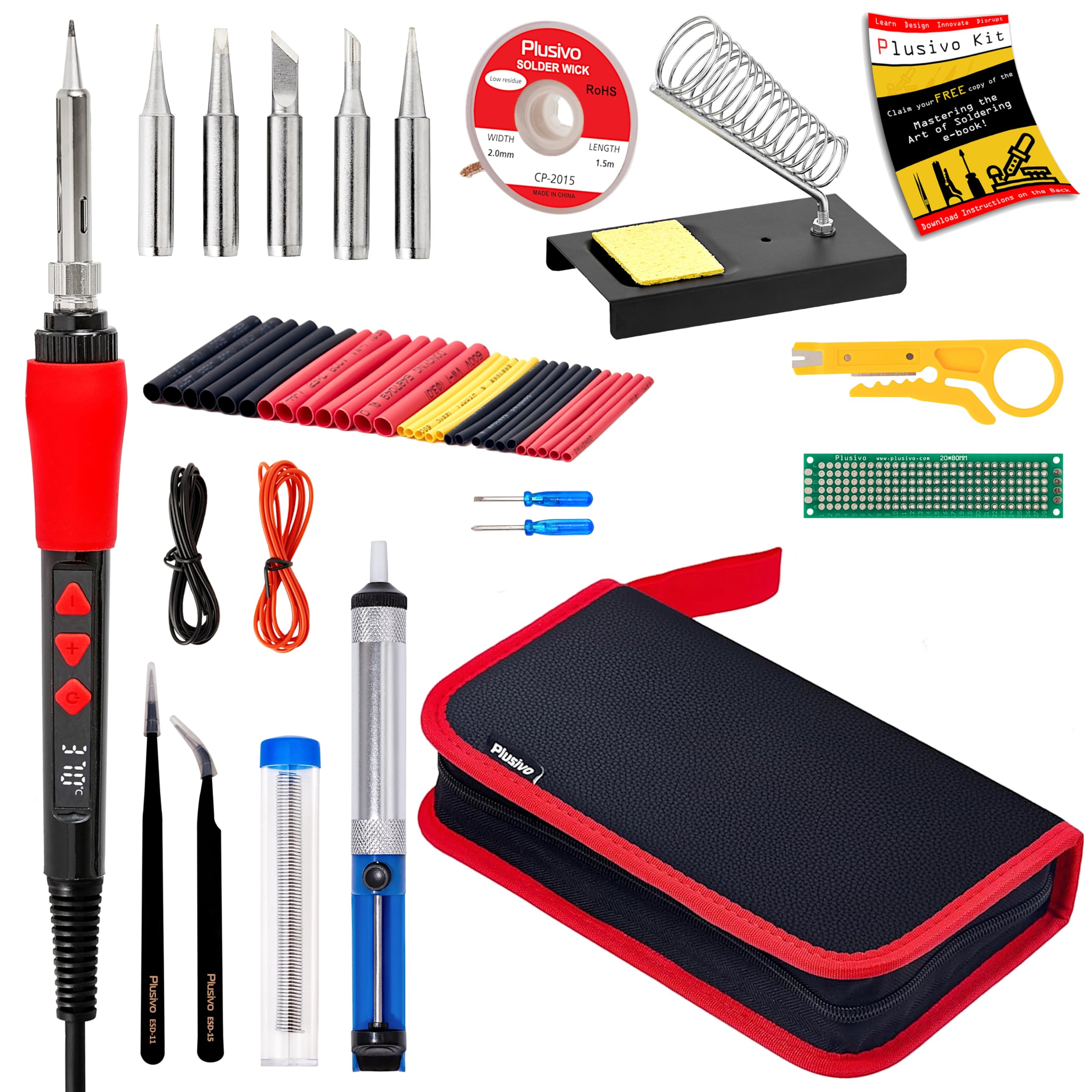Soldering Iron Kit 60W LED Display Digital Solder Pen 5pcs Replaceable Tips 21-in-1 Fast Heating with Solder Wire