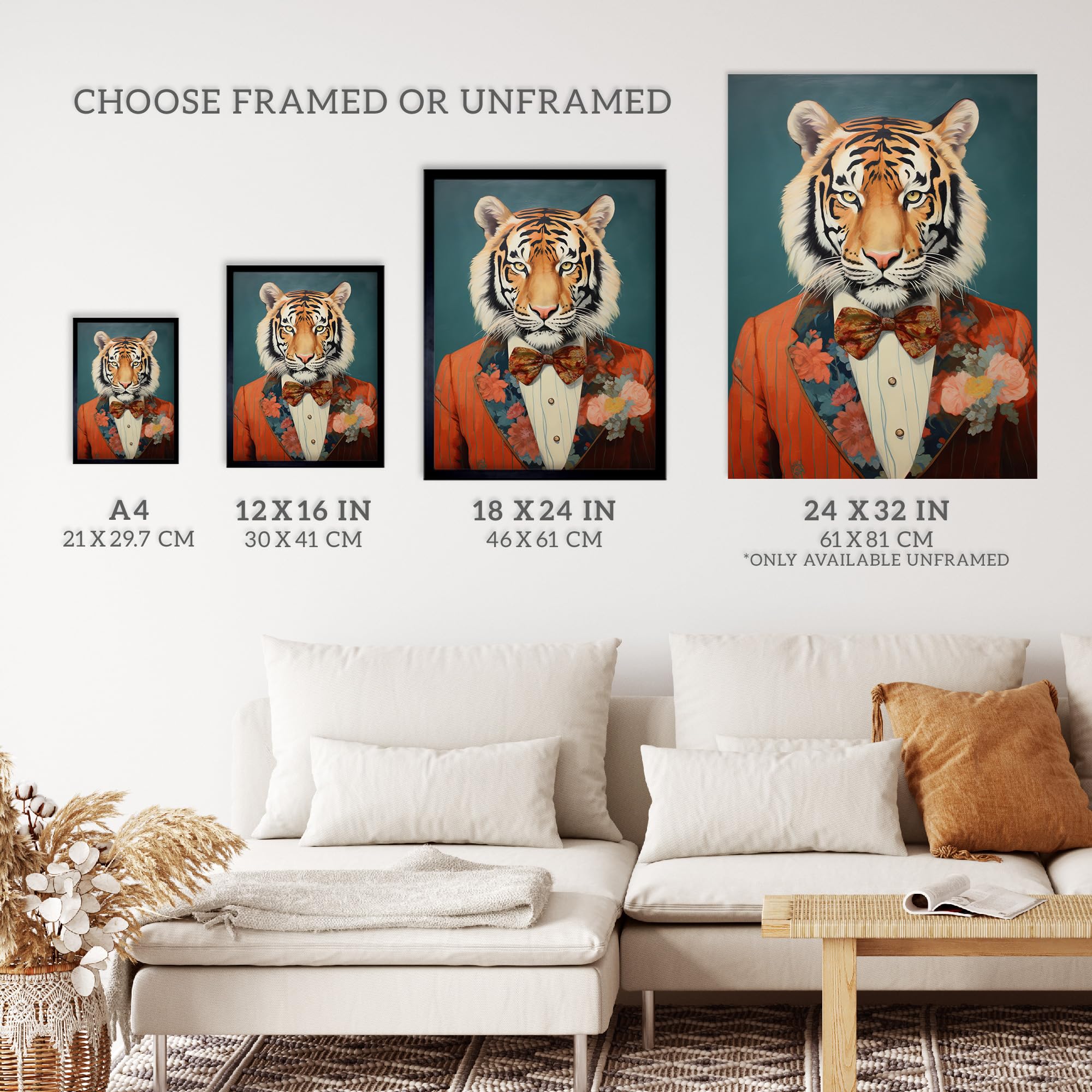 Wee Blue Coo Tiger in a Tuxedo Fun Animal Portrait Large Wall Art Poster Print Thick Paper 18X24 Inch, Unframed 18X24", 61L x 46W cm - Image 3