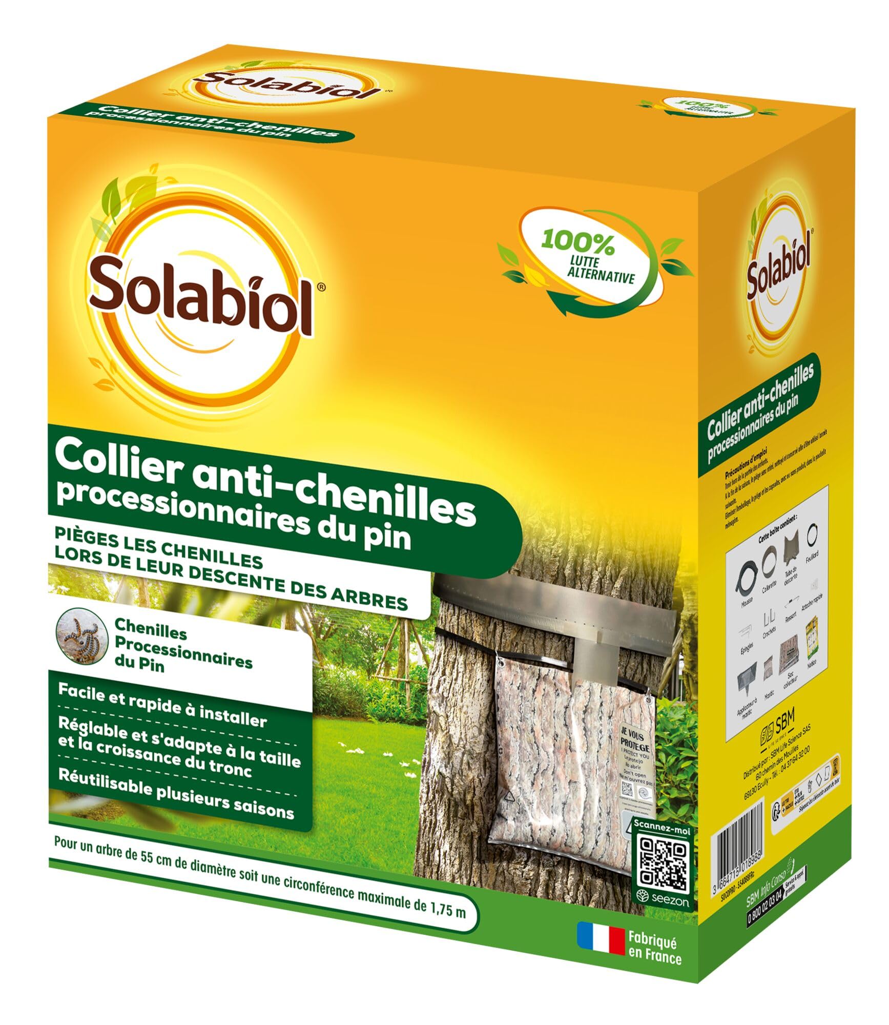 SOLABIOL Piège Chenilles Processionnaires Du Pin - Kit Complet | Collier Réglable & Réutilisable - Installation Rapide - ⌀ 55cm - 175cm de circonférence SOCOPRO