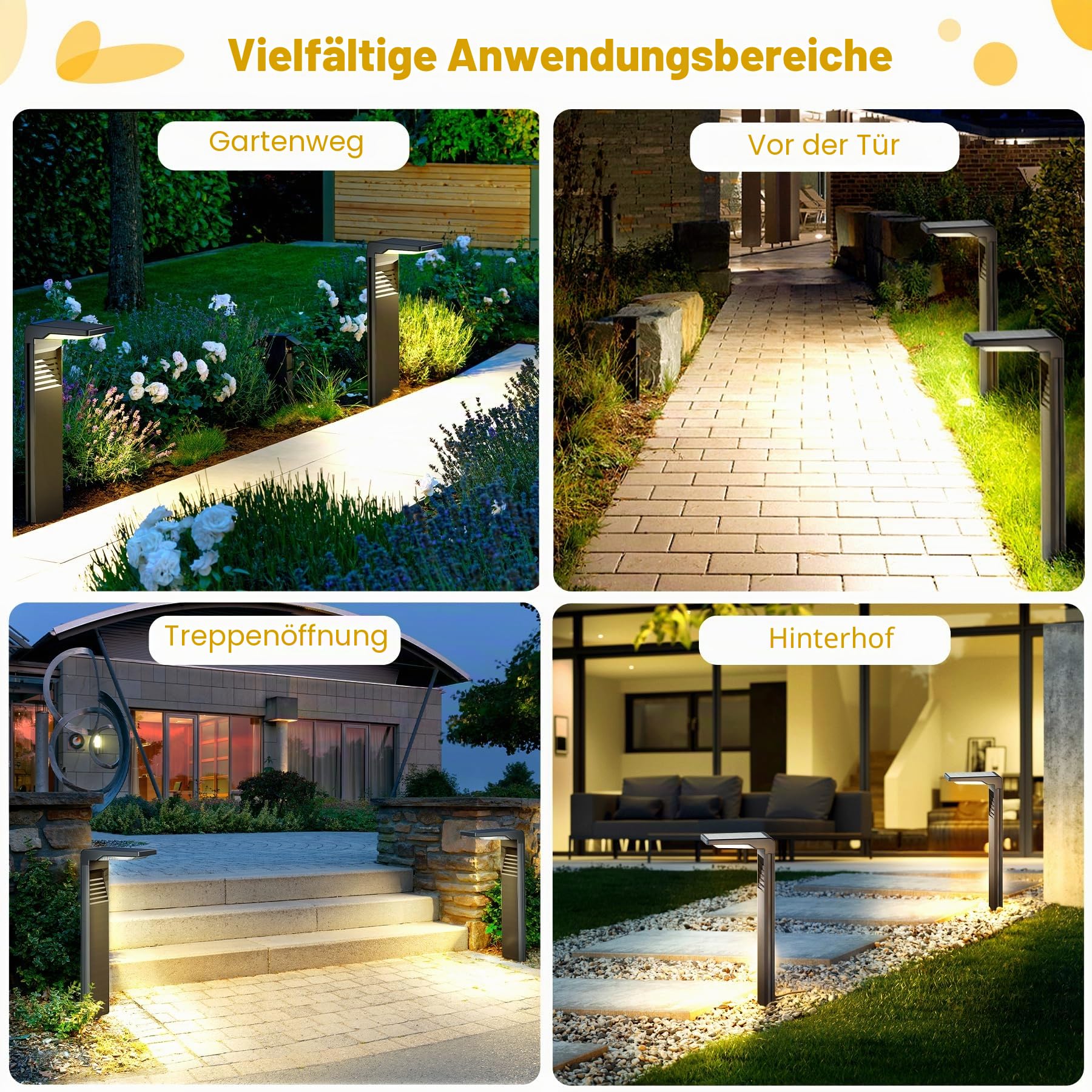 LED Solarleuchte für Außen mit 2 Helligkeitsmodi, Solar Beleuchtung Naturweiß für Weg IP64 Wasserdicht für Außen Hinterhof Garten Rasenbeleuchtung 4 Stück
