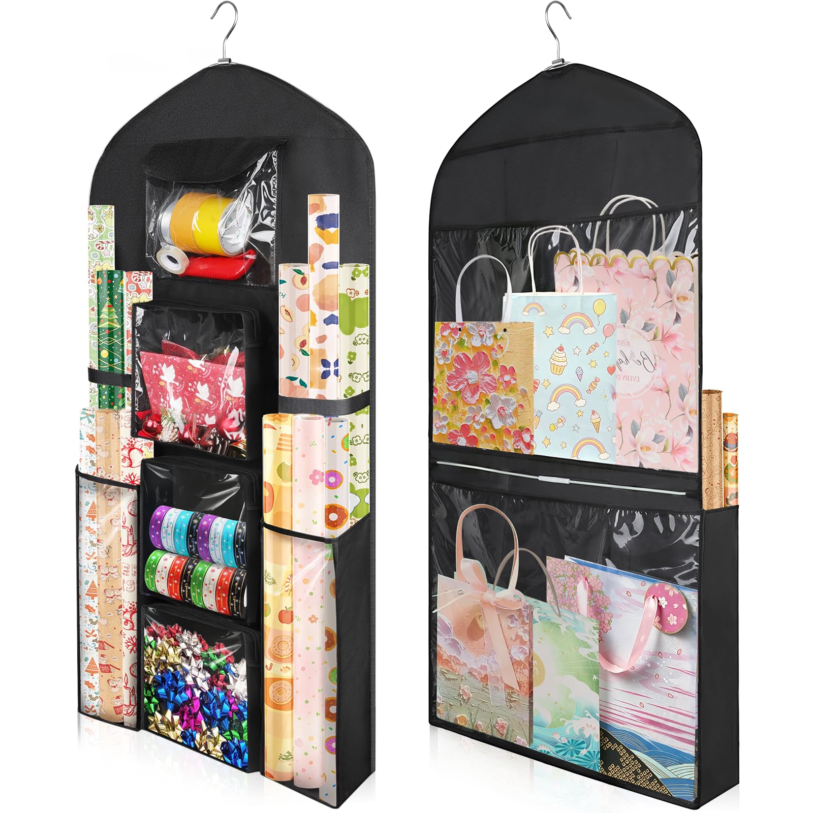 Geschenkpapier-Aufbewahrung, zum Aufhängen, 120 x 60 cm (extra groß), schwarz, doppelseitig, Weihnachtsverpackungsbehälter, Oxford Langer Bastelrollen-Organizer, Geschenkpapierhalter für schlafzimmer