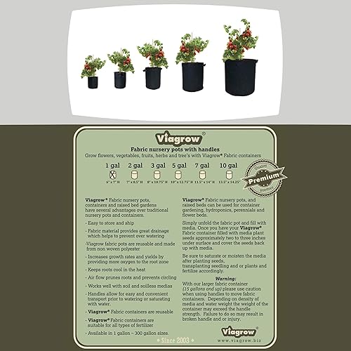 Miniatura 8 de Viagrow Bolsas de cultivomacetas de tela de aireación con asas (paquete de 5), 1 galón, negro (V1GAPOT-5)