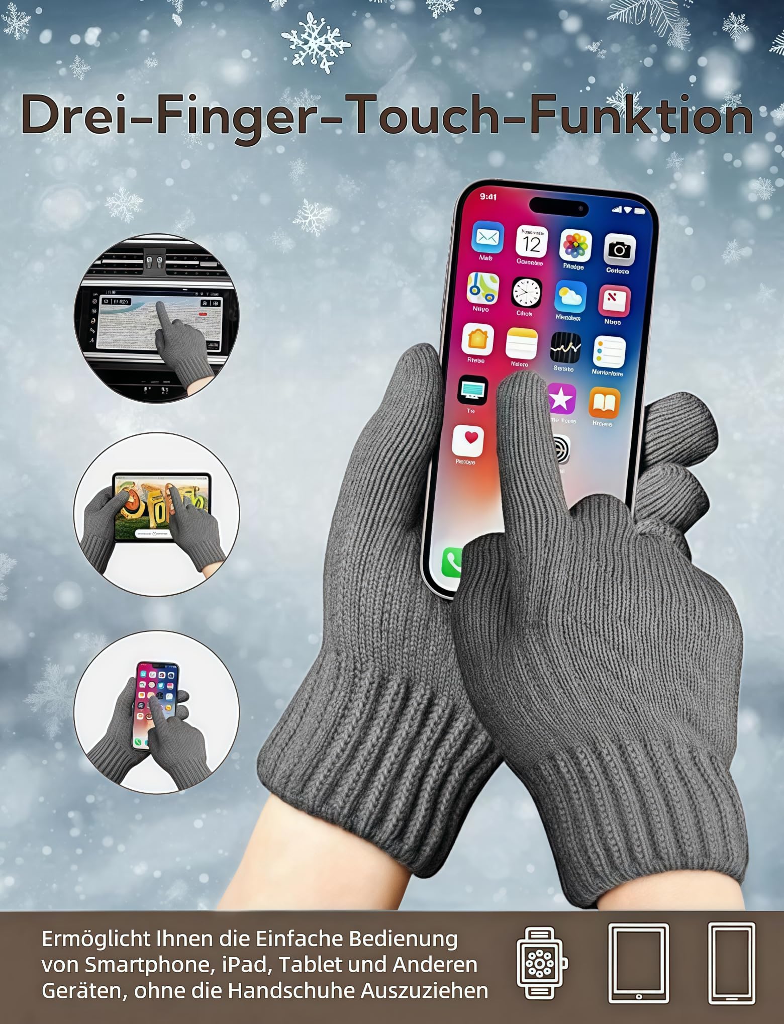 Handschuhe Damen Winter Thermo Warme Touchsreen Handschuhe mit Dicke Winddicht Fleece Elastische für Skifahren Radfahren Doppelschicht Sherpa Geschenk für Frauen
