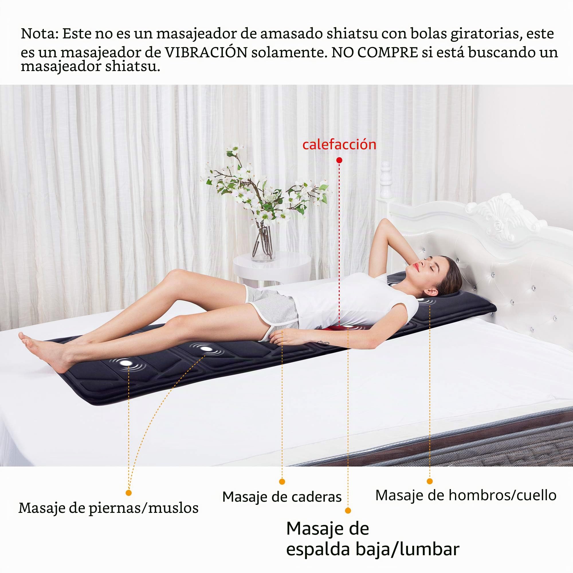 Snailax Colchón de Masaje Calefactado - 10 motores Cojín de colchón de masaje vibrante con 2 almohadillas térmicas para todo el cuerpo, masaje con calor, relajación muscular