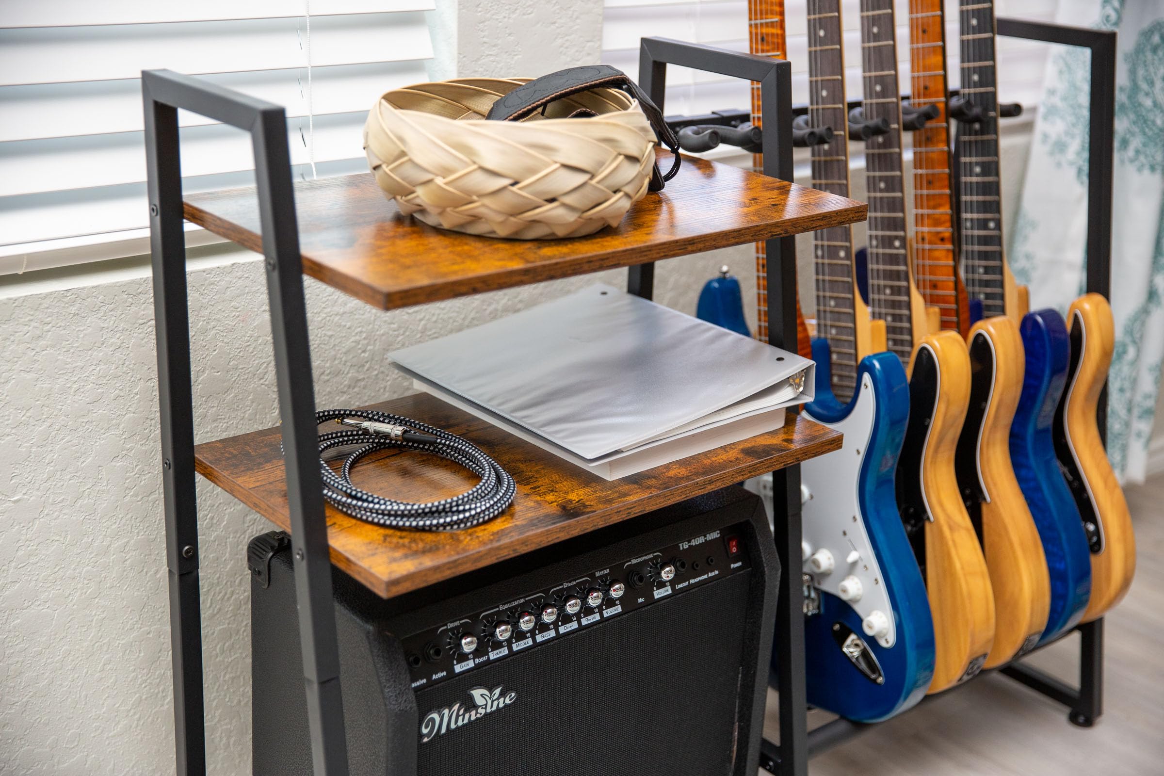 Multi-Gitarren- und Verstärkerständer, Gitarrenständer für 4 bis 6 Gitarren, verstellbar, Finish Friendly, Gitarrenständer Boden, Arzuza Music