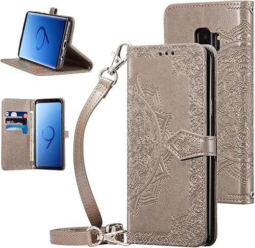 Miniatura 8 de QLTYPRI Funda para Samsung Galaxy S10 Plus, funda cruzada para teléfono con ranura para tarjetas, correa para muñeca, bonito patrón de mandala con