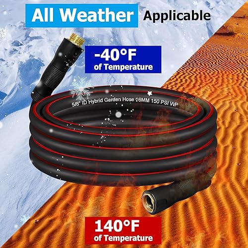 Miniatura 5 de Manguera de jardín, manguera de agua resistente a las torceduras de 58 pulgadas, manguera de goma flexible y ligera con mango de agarre giratorio,