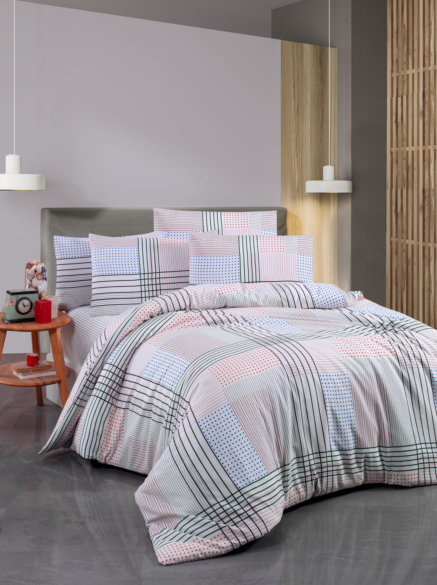 Parure de lit double 200x200 coton polyester lavable en machine 127 fils