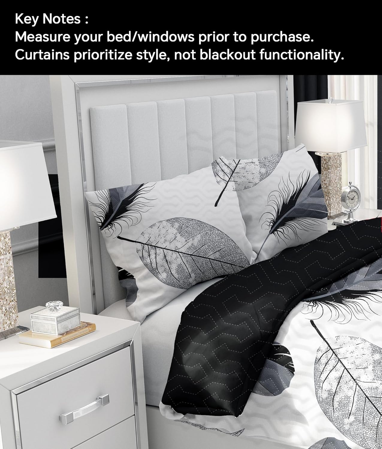 9 pcs Cal King Bed in a Bag with Curtains | Bedspread, Pillowcases, Print & Solid Curtains | Microfiber Monochrome Nature | Moisture-Wicking, Durable | Bedspread and Curtain Sets