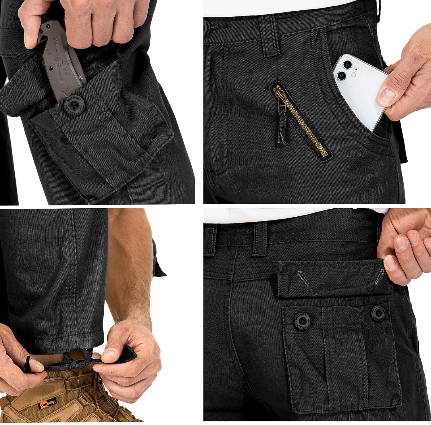 Men's BDU Casual Military Pants, Combat Camo Cargo Work Pants Fit Outdoors Tactical Wild Army Hunting Baggy 8 Pockets No Belt