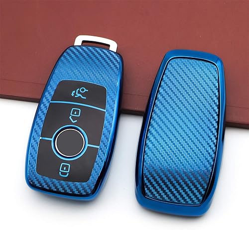 Miniatura 3 de M.JVisun Funda de cuero para llavero Mercedes-Benz 2019-2022 Clase C, Clase G, Clase 2017-2022 Clase E 2018-2021 Clase S, Patrón de fibra de carbono