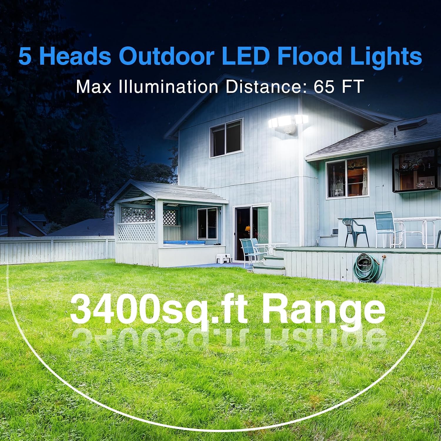 120W Outdoor LED Flood Light, 5 Heads Exterior Security Lights, 6500K Super Bright Floodlight Fixture Waterproof IP65, Outside Flood Lights for House, Backyard White